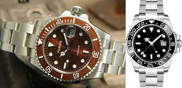 PARNIS Herren Automatik-Taucheruhr Edelstahl-Armband