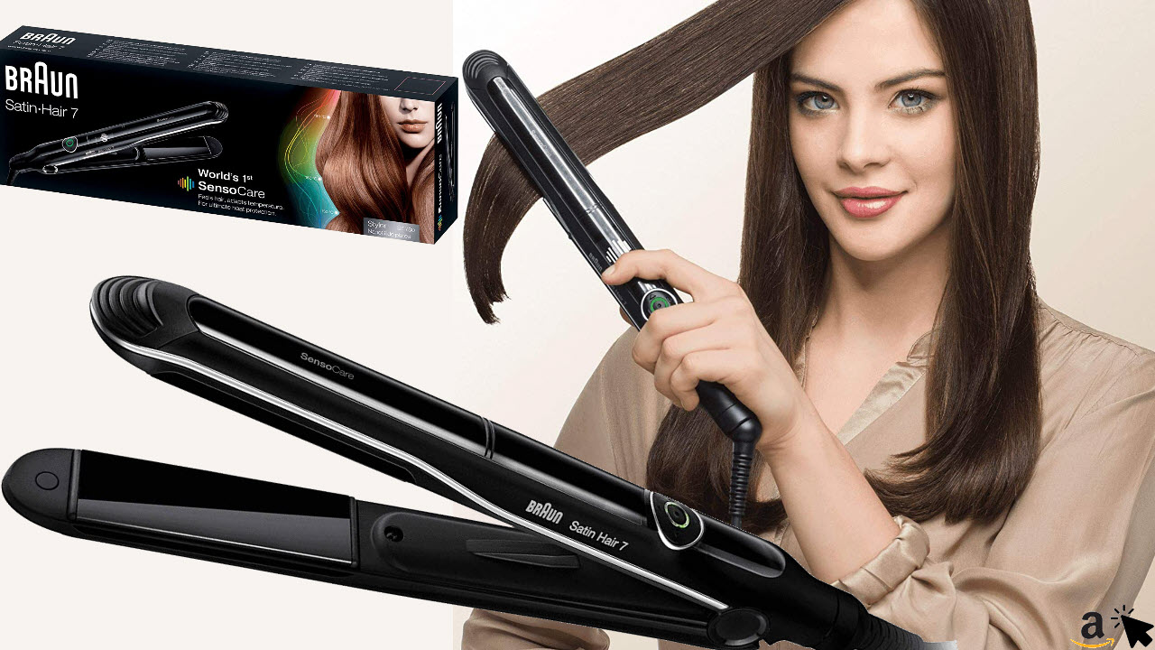 Braun Satin Hair 7 Glätteisen SensoCare, Haarglätter mit Temperaturschutz, ST780