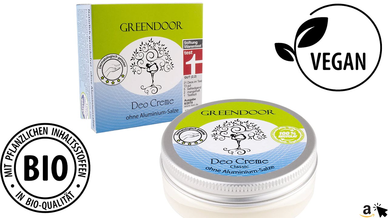 GREENDOOR Deo Creme Ohne Aluminium vegan 50ml, Creme Deodorant Naturkosmetik Aloe Vera, Bio Babassu, Deocreme Cremedeo