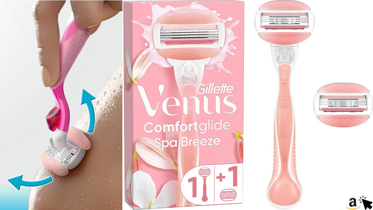 Gillette Venus Comfortglide Damen Nassrasierer mit Rasiergelkissen für Hautschutz, Damenrasierer mit 2 Rasierklingen