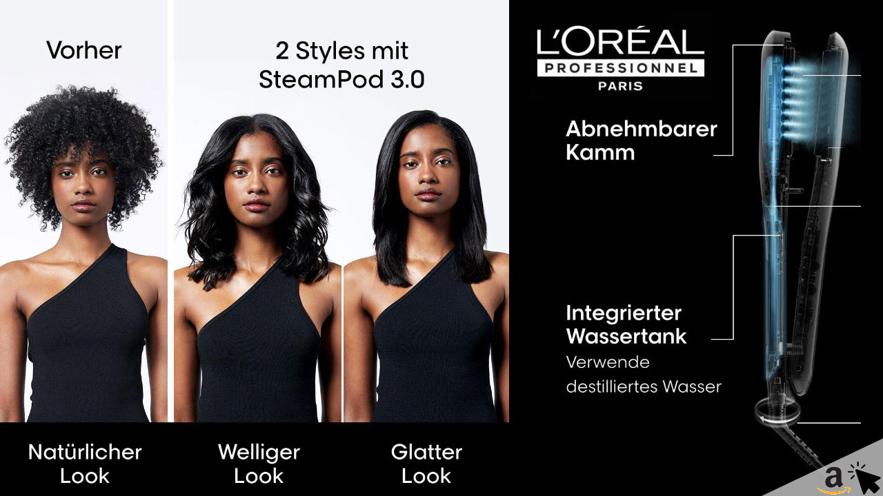 L’Oréal Professionnel Paris SteamPod 3.0 Haarglätter mit Dampf-Technologie für alle Haartypen