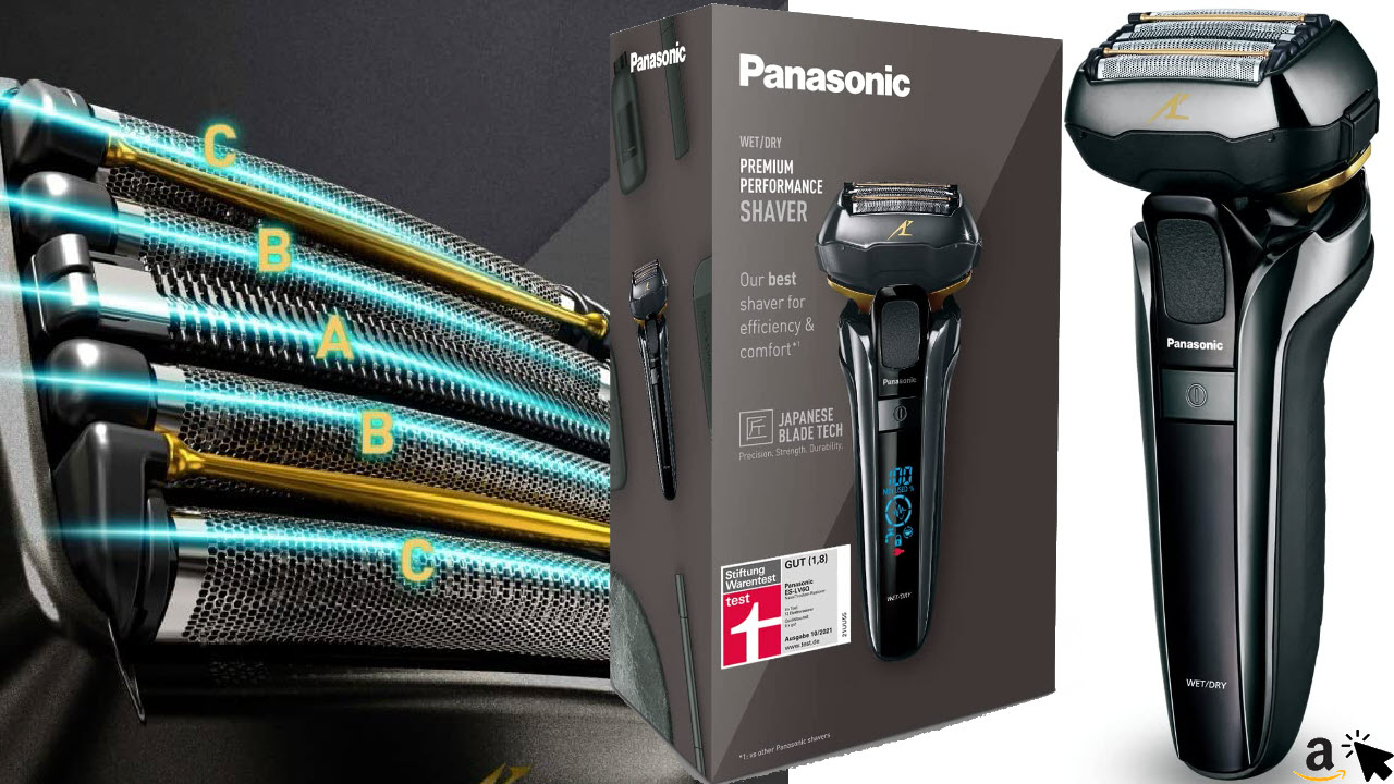 Panasonic Premium Rasierer ES-LV6Q mit 5 Scherelementen, Nass- & Trockenrasierer mit flexiblem 3D-Scherkopf & ausklappbarem Bart-Trimmer