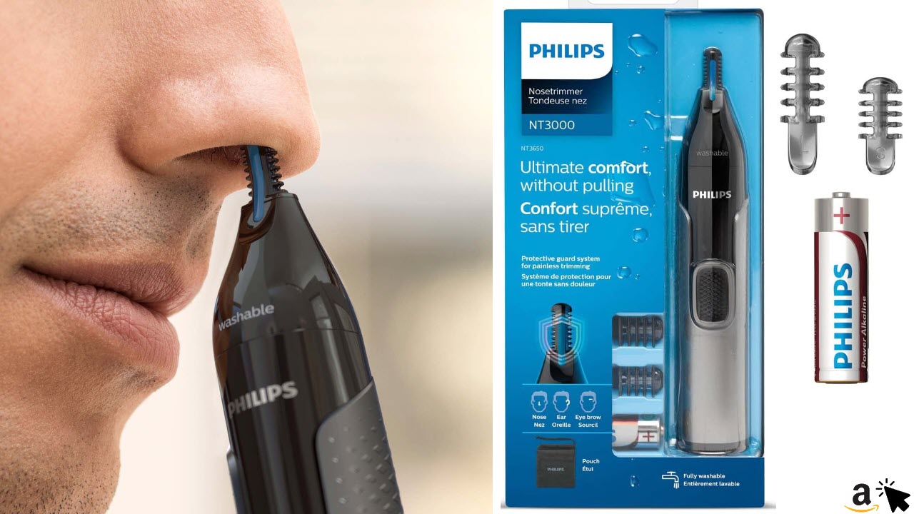Philips Nasen und Ohrenhaartrimmer Series 3000 zum sicheren Trimmen von Nasen und Ohrenhaaren und Augenbrauen ohne Zupfen NT3650