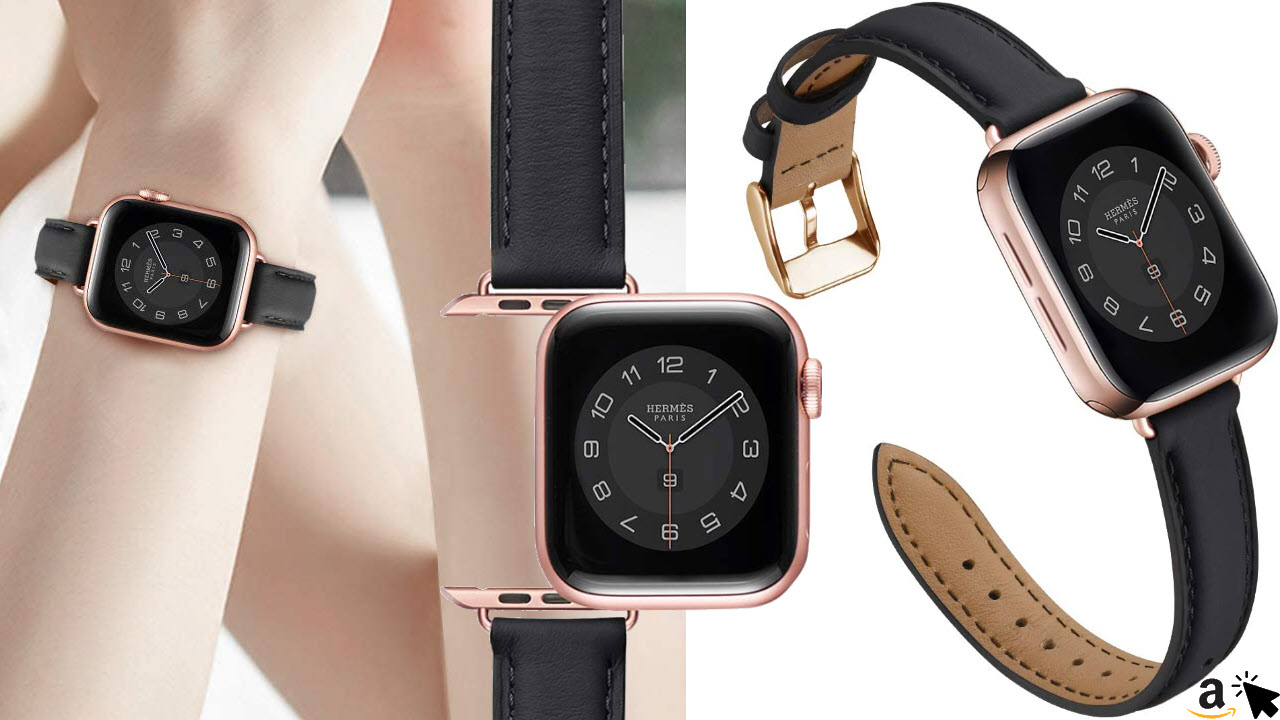 RTYHI Apple Watch Armband Leder dünn slim schmal