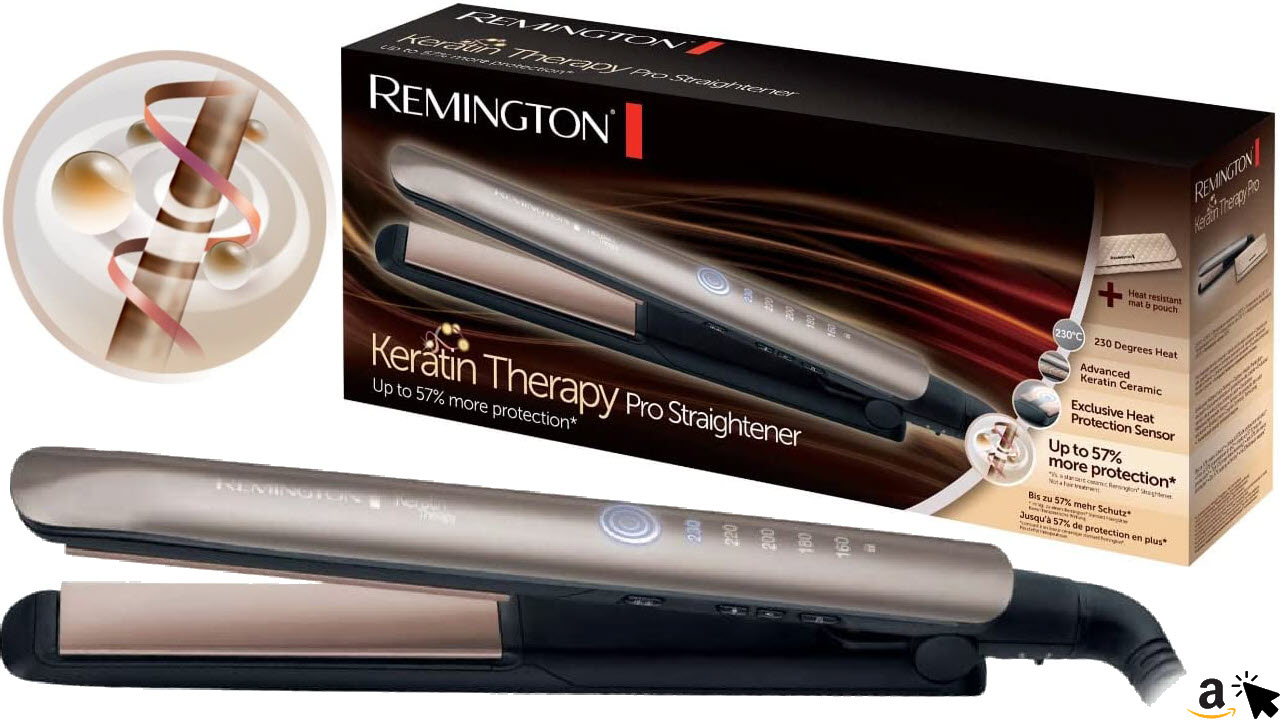 Remington Glätteisen Keratin Therapy, mit Hitzeschutzsensor um Haarschäden zu verringern, Digitales Display, Haarglätter S8590