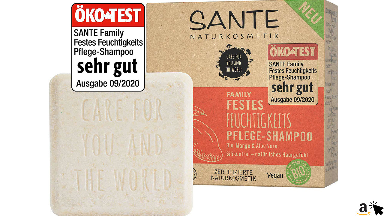SANTE Naturkosmetik Festes Shampoo für trockenes Haar, Vegane Formel mit Bio-Aloe Vera und Mango, Festes Feuchtigkeits-Shampoo