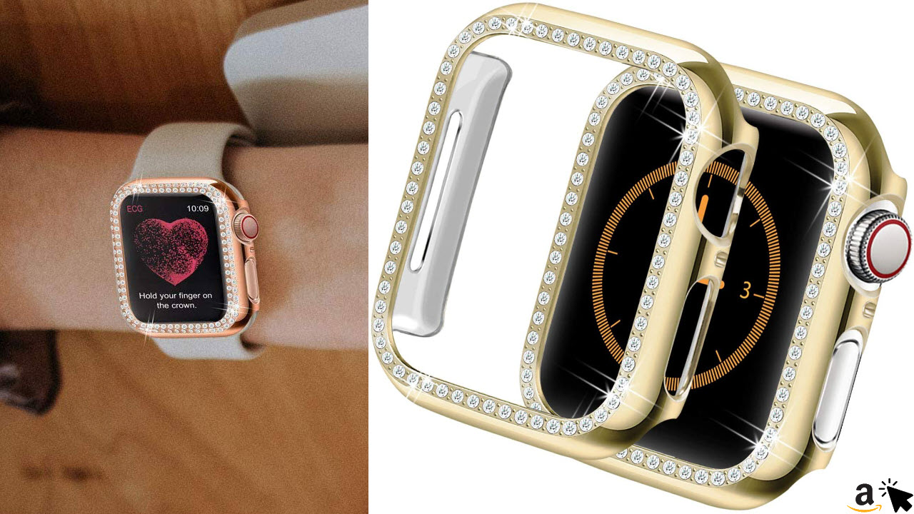 Yolovie Apple Watch Hülle Gold mit Bling glitzer Strass-Steinen in Diamant